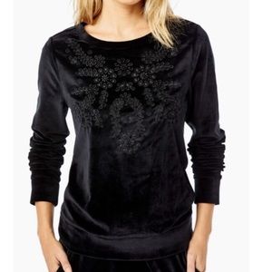 LILLY PULITZER Rami Velour Sweatshirt Embroidered Onyx Black